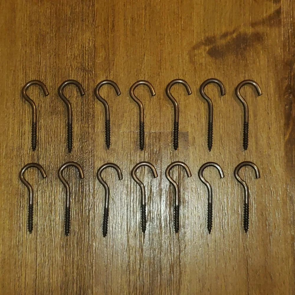 14 Small Screw In Cup Hooks - Use for Patio Lights Jewelry Plants Keys Baskets